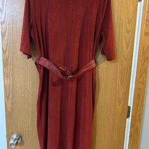 Zara Rust 3/4 Sleeve Dress with Belt Suede-like Size L